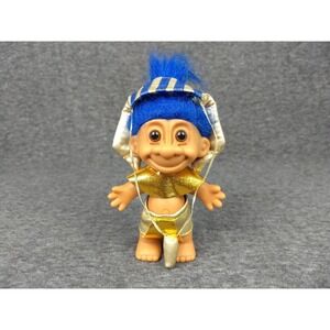 Russ Troll Doll Egyptian‎ King Tut Pharaoh 5"H Blue Hair Gold Outfit Brown Eyes